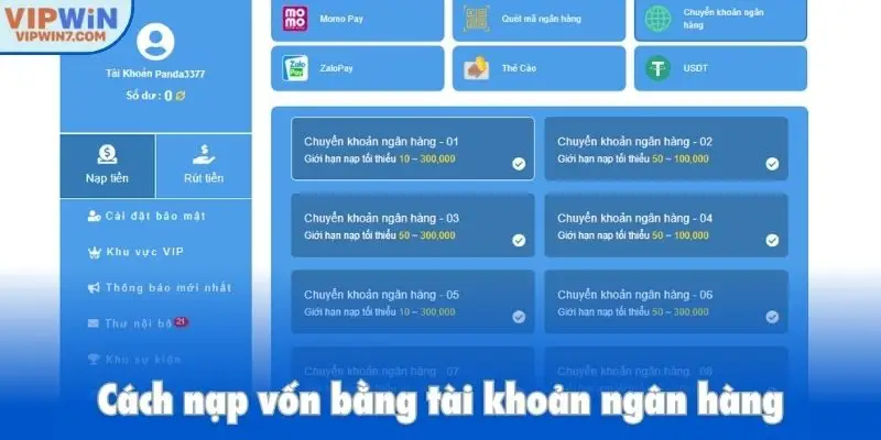 Cách nạp vốn bằng tài khoản ngân hàng